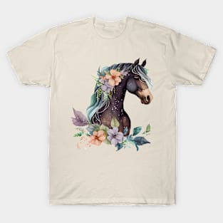 Horse Head Art With Flowers Pretty Bojo For Animal Lovers T-Shirt